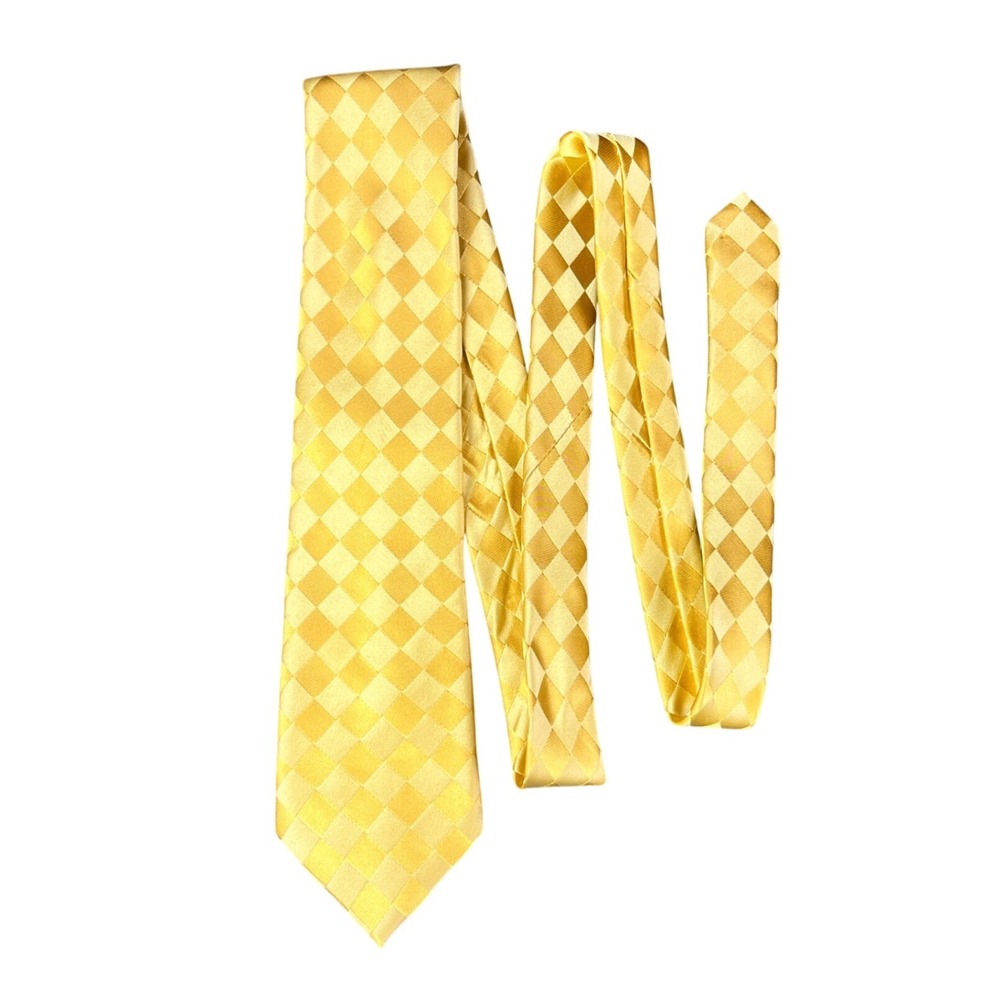 Donald J Trump Mens Gold Yellow Checkered Silk Necktie Hand Made 62 Inch